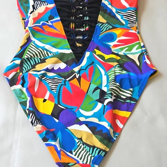 NWT! Bleu by Rod Beattie The Mix Lace Down One Piece Swimsuit - Picture 12 of 16